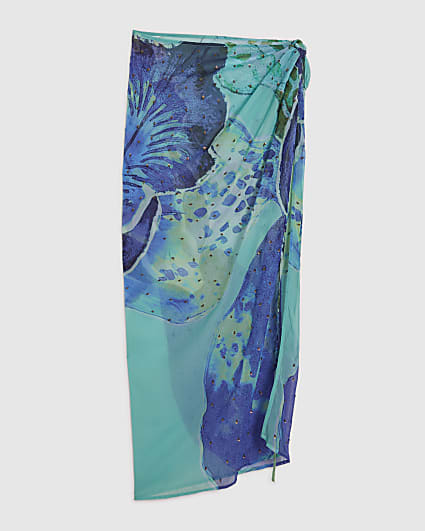 Blue Orchid Print Maxi Beach Skirt