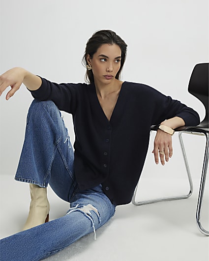 Navy V Neck Cardigan