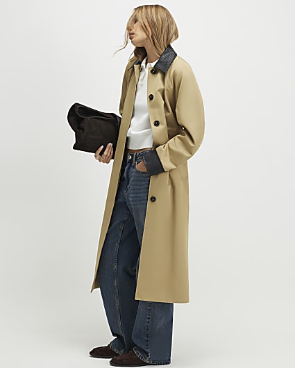 Beige Cocoon Sleeve Collar Trench Coat