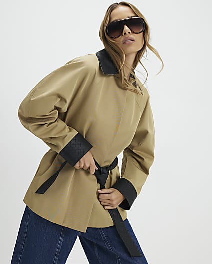 Beige Cocoon Sleeve Short Trench Coat
