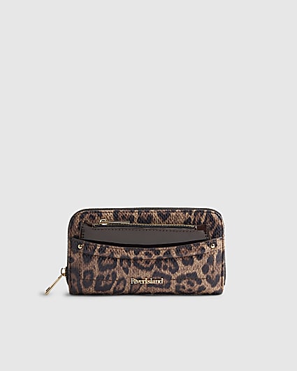 Brown Leopard Print Pocket Front Purse