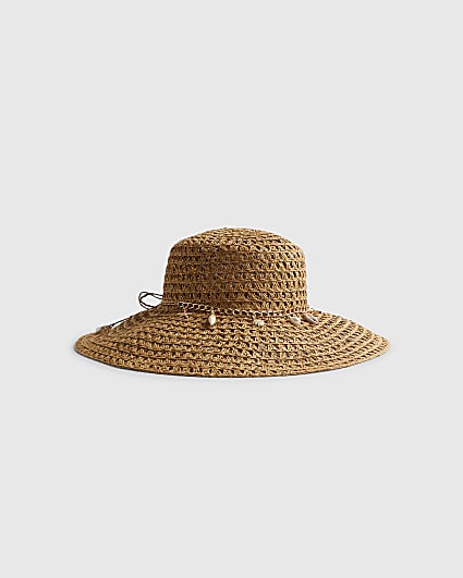 Beige Open Weave Floppy Hat