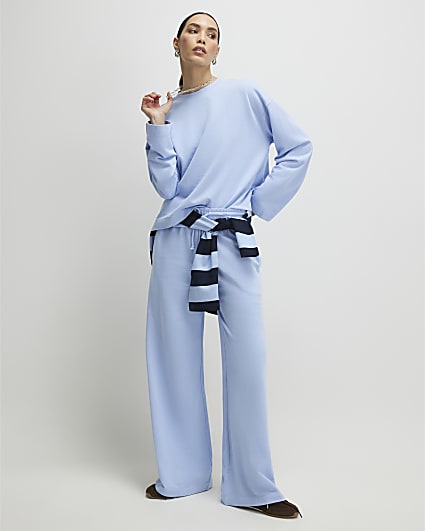 Blue Wide Leg Drawstring Joggers