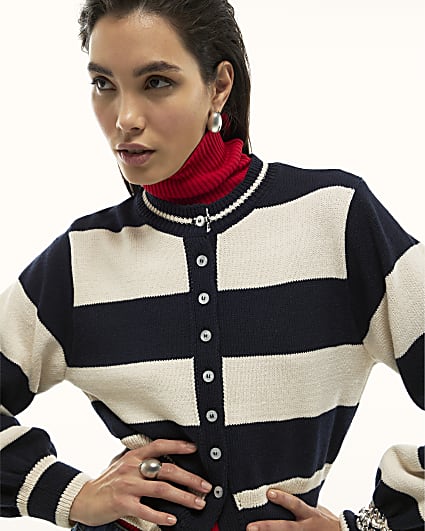 Navy Striped Cardigan