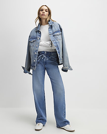 Blue Tie Detail Wide Leg Jeans