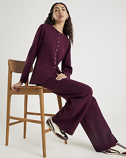 Red Knitted Wide Leg Trousers