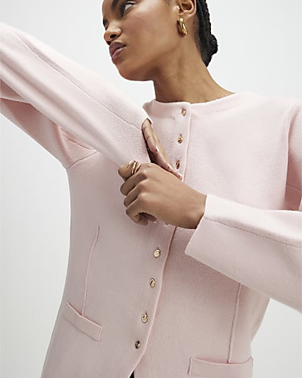 Pink Long Sleeve Structured Cardigan