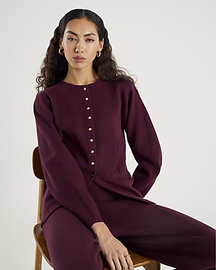 Red Knit Long Sleeve Structured Cardigan