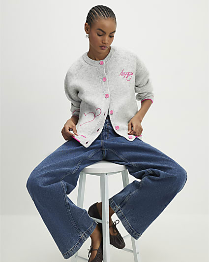 Grey Happy Heart Cardigan