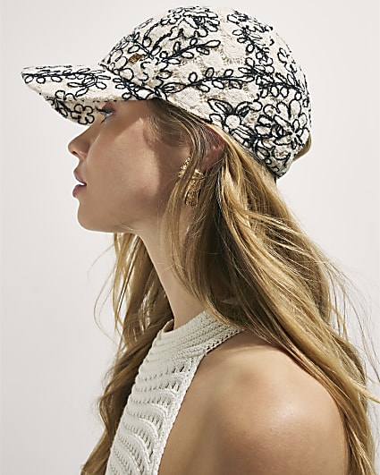 Cream Floral Crochet baseball Cap