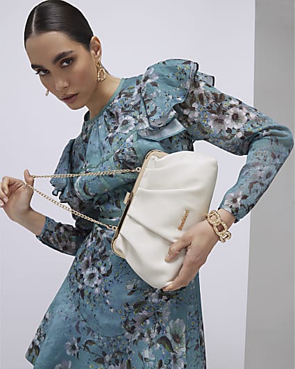 Cream Metal Frame Clutch Bag