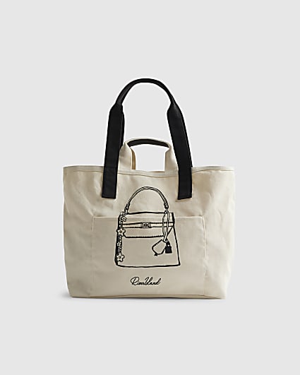 Beige Pocket Front Tote Bag