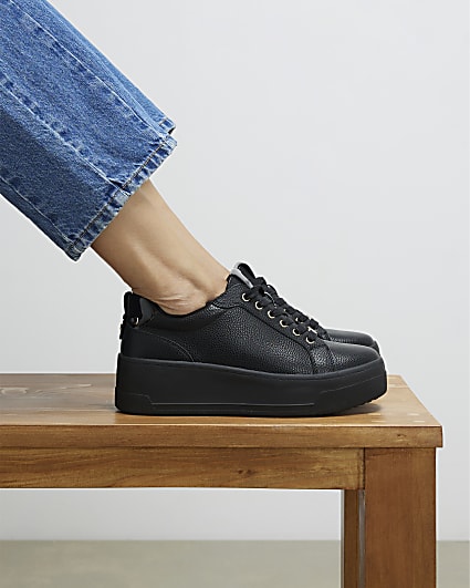 Black Lace Up Flatform Trainers