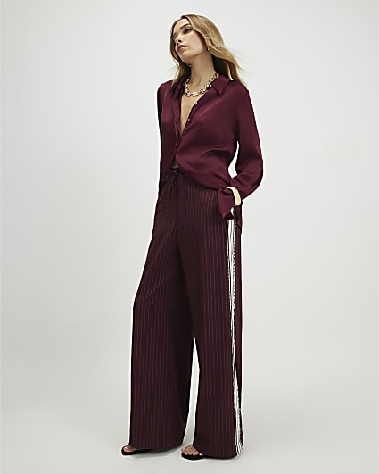 Red Pinstripe Crochet Side Stripe Joggers