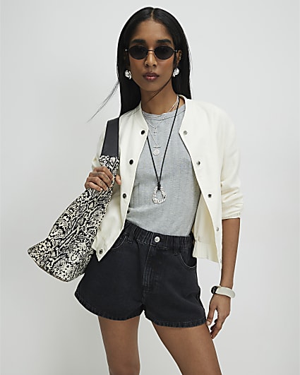 Black Elasticated A Line Denim Shorts