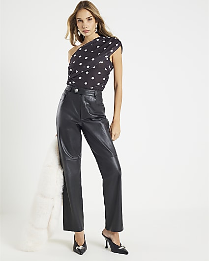 Black Mesh Spot Print Drape Top