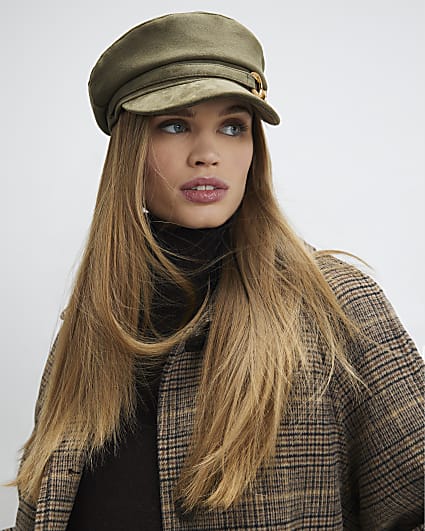 Khaki Faux Suede Snaffle Baker Boy Hat