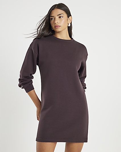 Brown Long Sleeve Sweatshirt Mini Dress
