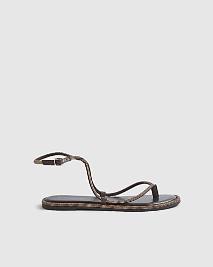 Brown Embellished Twist Mule Sandals