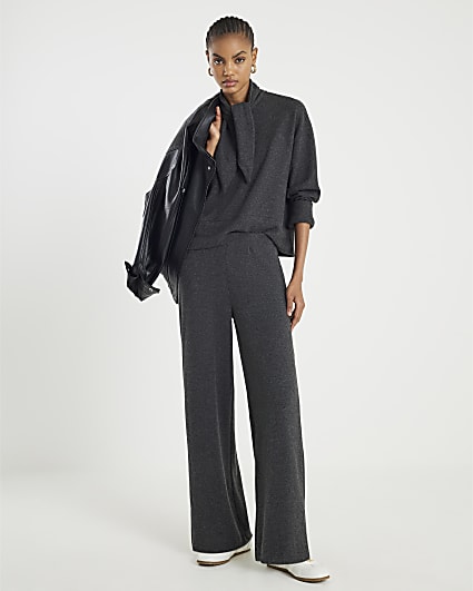 Grey Cosy Wide Leg Trousers