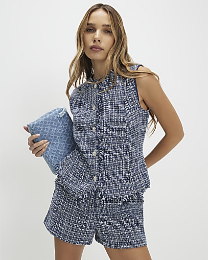 Blue Boucle Fringed Waistcoat