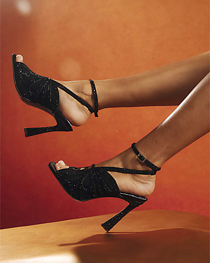 Black Butterfly Caged Heels