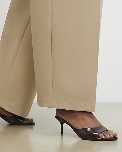 Brown Faux Leather Mule Kitten Heels