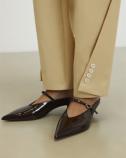 Brown Pointed Mule Court Heels