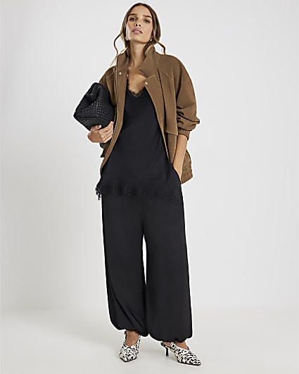 Black Satin Balloon leg trousers