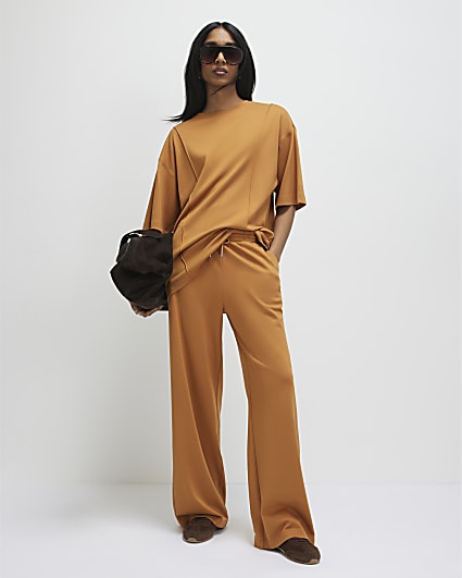 Orange Drawstring Wide Leg Joggers