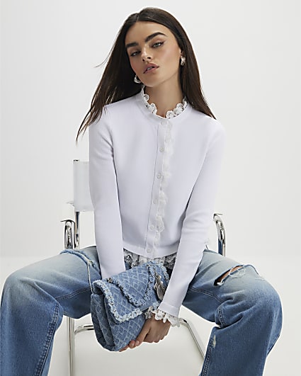 Cream Lace Trim Cardigan