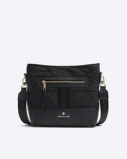 Black Quilted Webbing Front Cross Body Bag