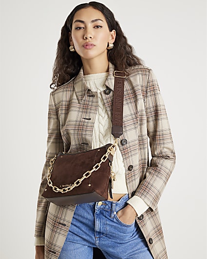 Brown Chain Front Cross Body Bag