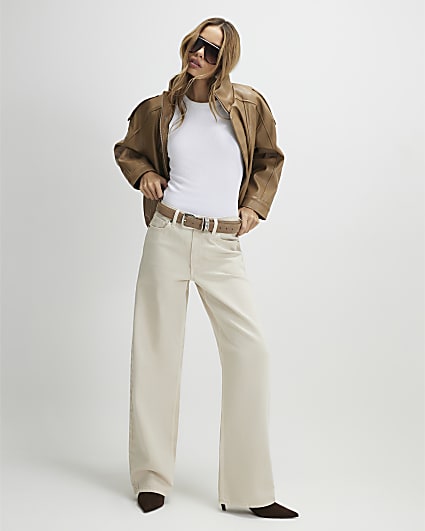 Cream High Waisted Relaxed Straight Leg Jeans