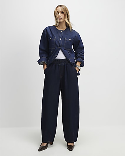 Blue Pull On Barrel Leg Jeans