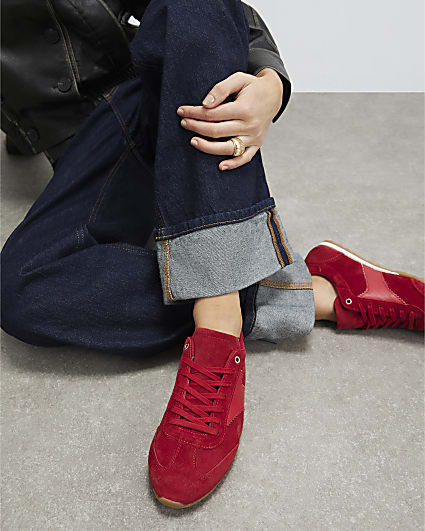 Red Suede Retro Trainers