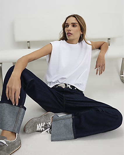 White Sleeveless Pleat Detail Top