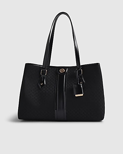 Black Stripe Monogram Shopper Bag