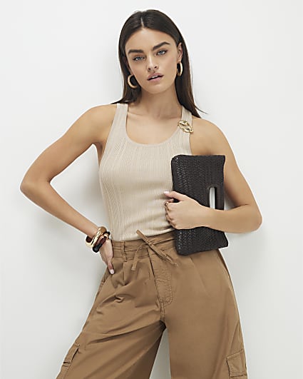 Beige Buckle Knitted Vest