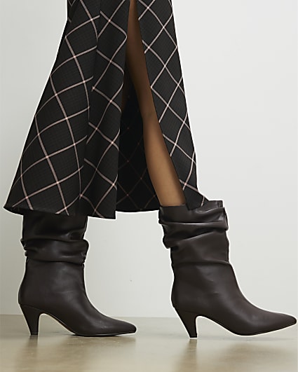 Brown Faux Leather Slouch Ankle Boots