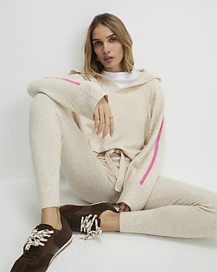 Beige Tipped Hooded Jumper