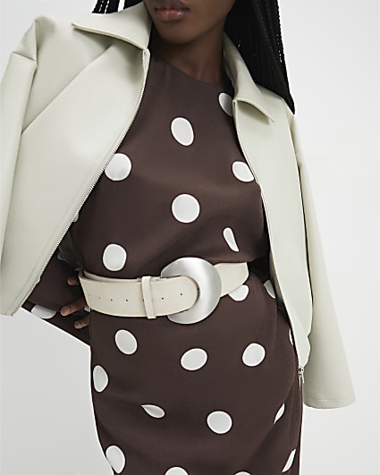 Beige Moon Buckle Waist Belt