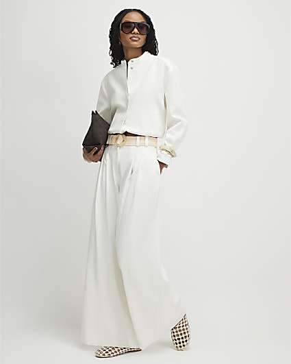 White Belted Wide Leg Trousers