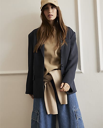 Navy Oversized Long Sleeve Blazer