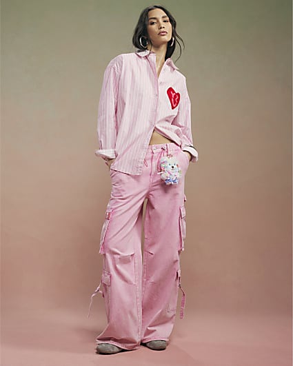 Pink Year Zero Stripe Back Slogan Shirt