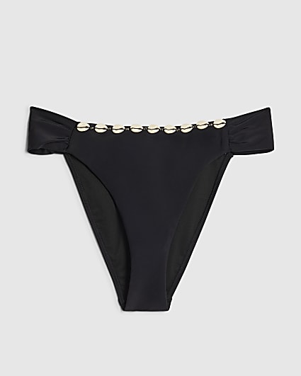 Black High Leg Shell Bikini Bottoms