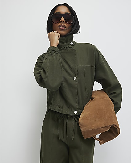 Green Linen Blend Swing Jacket