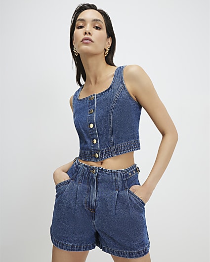 Blue Button Front Denim Top