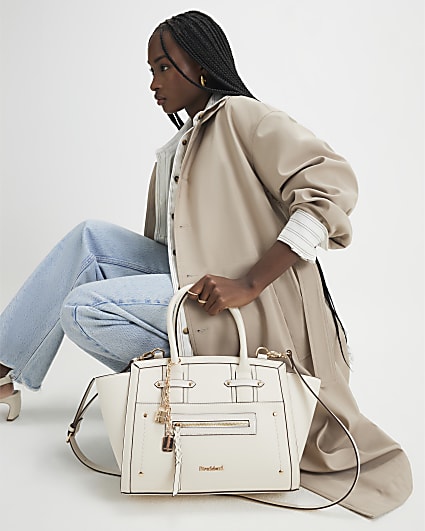 Cream Winged Panelled Tote Bag