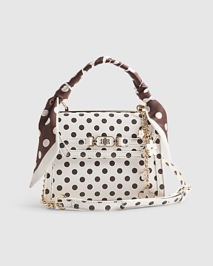 Cream Polka Dot Mini Charm Tote Bag